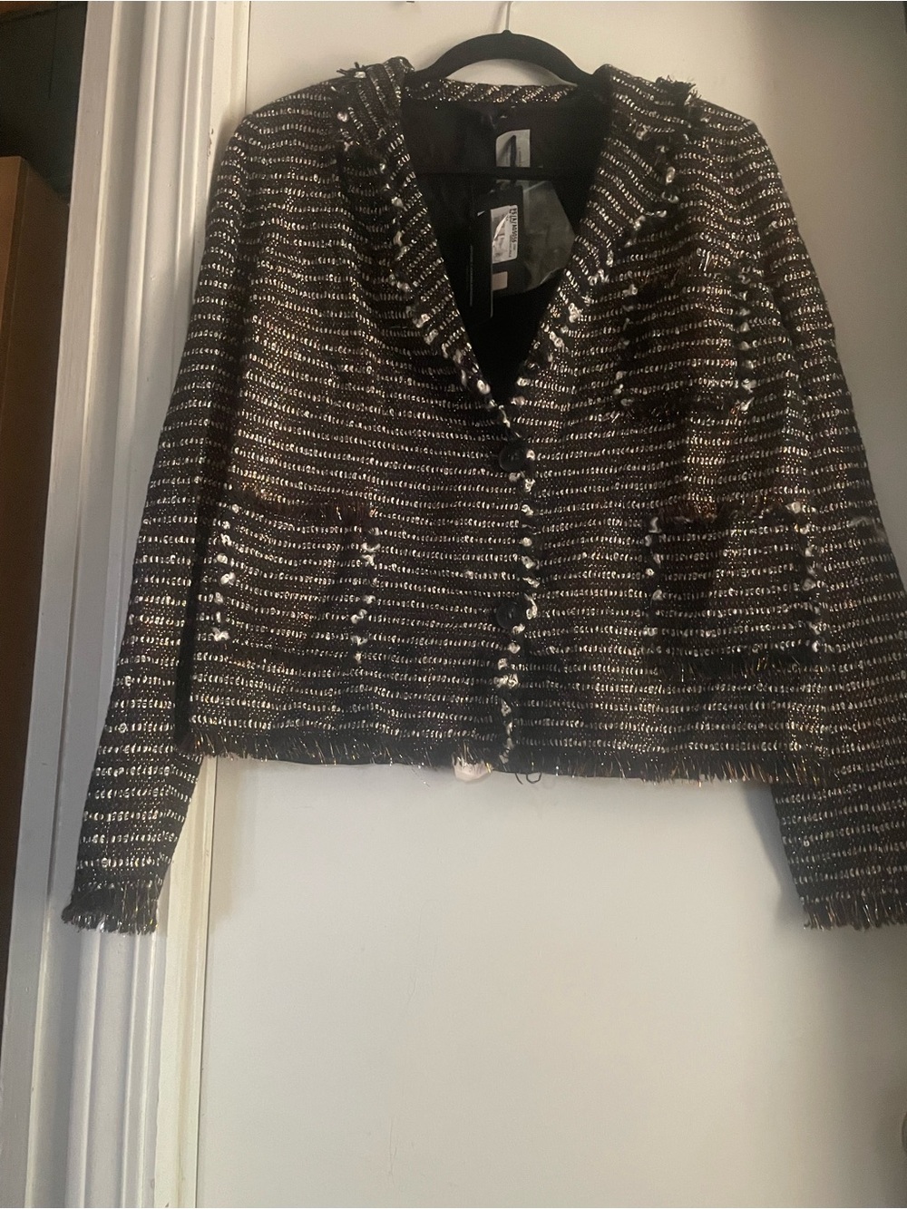 Cropped Tweed Blazer in Black and White